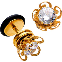 Load image into Gallery viewer, Clear Gem Gold Tone Anodized Swirl Cheater Plug Set