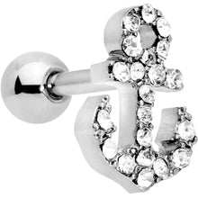 Load image into Gallery viewer, 16G 1/4 Clear Gem Nautical Anchor Cartilage Tragus Earring