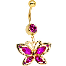 Load image into Gallery viewer, Pink Gem Gold PVD Burst of Color Butterfly Dangle Belly Ring