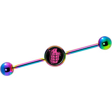 Load image into Gallery viewer, 14G Pink Grenade Rainbow Industrial Barbell 37mm