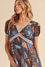 Load image into Gallery viewer, Lace Detail Slit Geometric Print Short Sleeve Comfortable Maxi Dress For Women, Elegant Lace, Alluring Slit, Sophisticated Geometric Print for Casual & Dressy Occasions