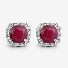 Load image into Gallery viewer, 6.12 Carat Dyed Ruby, Ruby and White Topaz .925 Sterling Silver Earrings