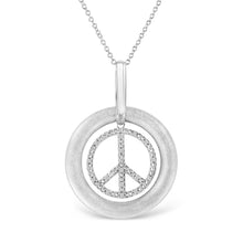 Load image into Gallery viewer, Matte Finish .925 Sterling Silver Diamond Accent Dancing Peace Sign 18" Pendant Necklace (I-J Color, I1-I2 Clarity)
