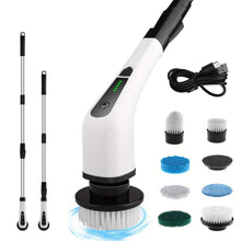 Load image into Gallery viewer, Electric Rotary Scrubber with Replaceable 8 Brush Heads and Adjustable Extension Handle