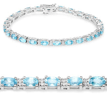 Load image into Gallery viewer, 8.84 Carat Genuine Blue Zircon and Topaz White .925 Sterling Silver Bracelet