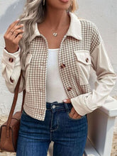 Load image into Gallery viewer, Women's Houndstooth Button-Up Long Sleeve Jacket – Chic & Pocketed Lightweight Outerwear