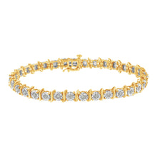 Load image into Gallery viewer, Two-Tone 10K Yellow Gold over .925 Sterling Silver 1.0 Cttw Diamond S-Curve Link Miracle-Set Tennis Bracelet (I-J Color, I3 Clarity) - 7"