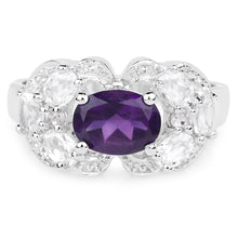 Load image into Gallery viewer, 2.75 Carat Genuine Amethyst and White Zircon .925 Sterling Silver Ring