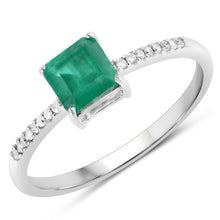 Load image into Gallery viewer, 0.64 Carat Genuine Zambian Emerald and White Diamond 14K White Gold Ring