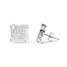 Load image into Gallery viewer, 10K White Gold 1/2 Cttw Composite Princess Diamond Square and Swirl Stud Earrings (I-J Color, I1-I2 Clarity)