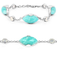 Load image into Gallery viewer, 29.70 Carat Genuine Amazonite and White Agate .925 Sterling Silver Bracelet