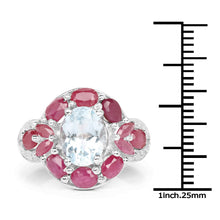 Load image into Gallery viewer, 3.54 Carat Genuine Aquamarine, Ruby and White Topaz .925 Sterling Silver Ring