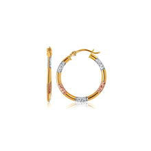 Load image into Gallery viewer, 10k Tri-Color Gold Classic Hoop Earrings with Diamond Cut Details
