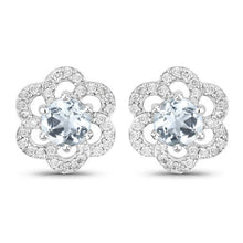 Load image into Gallery viewer, 0.61 Carat Genuine Aquamarine and White Diamond 14K White Gold Earrings