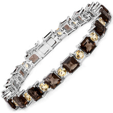 Load image into Gallery viewer, 23.46 Carat Genuine Smoky Quartz and Citrine .925 Sterling Silver Bracelet