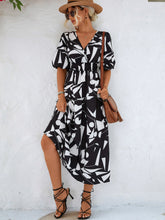 Load image into Gallery viewer, Black White Printed Balloon Sleeve Dress Elegant & Chic Casual Wear For Summer