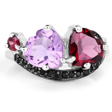 Load image into Gallery viewer, 4.07 Carat Genuine Amethyst, Rhodolite & Black Spinel .925 Sterling Silver Ring