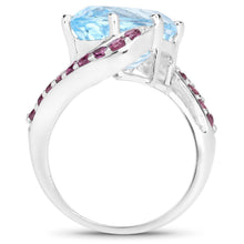 Load image into Gallery viewer, 8.40 Carat Genuine Blue Topaz and Rhodolite .925 Sterling Silver Ring