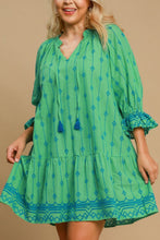Load image into Gallery viewer, Full Size Tassel Embroidered Sleeve Mini Dress Plus Size Feminine & Stylish Green Dress