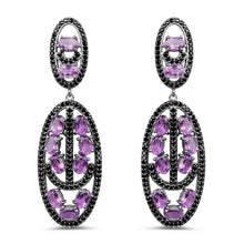 Load image into Gallery viewer, 12.45 Carat Genuine Amethyst and Black Spinel .925 Sterling Silver Earrings