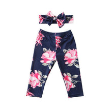 Load image into Gallery viewer, Luxury Modern Girls Summer Floral Baby Girls Pant with Headband Newborn Kid Girls Floral Bottoms Long Pants Trousers In Flower Design For Girls With Bow