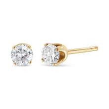 Load image into Gallery viewer, AGS Certified 14K Yellow Gold 1/2 Cttw 4 Prong Set Brilliant Round-Cut Solitaire Diamond Push Back Stud Earrings (O-P, Color, SI2-I1 Clarity)
