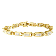 Load image into Gallery viewer, 10K Yellow Gold 2.0 Cttw Invisible-Set Princess Cut Diamond Rectangular Link Bracelet (I-J Color, SI2-I1 Clarity) - 7"