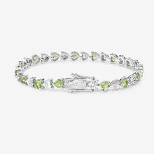 Load image into Gallery viewer, 6.74 Carat Genuine Peridot and White Diamond .925 Sterling Silver Bracelet