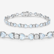 Load image into Gallery viewer, 7.36 Carat Genuine Aquamarine and White Diamond .925 Sterling Silver Bracelet