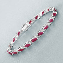 Load image into Gallery viewer, 7.78 Carat Genuine Ruby and White Diamond 10K White Gold Bracelet