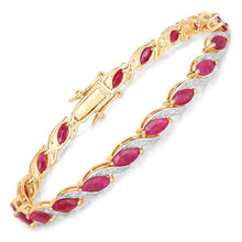 Load image into Gallery viewer, 7.78 Carat Genuine Ruby and White Diamond 10K Yellow Gold Bracelet