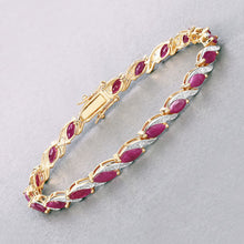 Load image into Gallery viewer, 7.78 Carat Genuine Ruby and White Diamond 10K Yellow Gold Bracelet