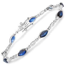 Load image into Gallery viewer, 5.58 Carat Genuine Blue Sapphire and White Diamond 14K White Gold Bracelet