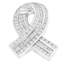 Load image into Gallery viewer, 14K White Gold 2 5/8 Cttw Channel Set Round and Baguette Diamond Awareness Ribbon Pendant (H-I Color, I1-I2 Clarity) - Chain Not Included