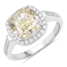 Load image into Gallery viewer, IGI Certified 4.02 Carat Genuine Light Yellow Diamond Center and 0.36cttw White Diamond 18K White Gold Ring (4.38cttw)