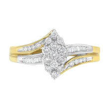 Load image into Gallery viewer, 10K Yellow and White Gold 1/2 Cttw Diamond Marquise Shaped Cluster Split Shank Ring (H-I Color, SI2-I1 Clarity) - Size 7