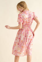 Load image into Gallery viewer, Full Size Smocked Waist Printed Midi Dress For Women – Elegant Smocked Midi Dress, Flattering Printed Midi Dress, Comfortable Fluttering Smocked Waist Dress, Vibrant Print Midi Dress, Chic Floral Midi Dress, Versatile Midi Dress