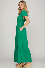 Load image into Gallery viewer, Surplice Short Sleeve Tiered Maxi Dress With Pockets For Women – Fluttering, Elegant and Versatile Maxi Dress with Surplice Neckline and Pockets