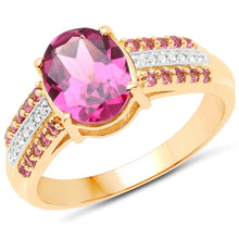 Load image into Gallery viewer, 14K Yellow Gold Plated 3.32 Carat Genuine Rhodolite and White Topaz .925 Sterling Silver Ring