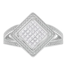 Load image into Gallery viewer, .925 Sterling Silver 1/3 Cttw Invisible Set Princess-Cut Diamond Rhombus and Beaded Halo Ring (H-I Color, SI1-SI2 Clarity) - Ring Size 7