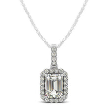 Load image into Gallery viewer, Halo Pendant With Emerald Center Diamond in 14k White Gold (1 1/5 cttw)
