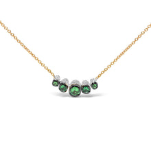 Load image into Gallery viewer, 18K Rose Gold 3/4 Cttw Pave Diamonds and Graduated Green Tsavorite Gemstone Curved Bar Choker Necklace (G-H Color, SI1-SI2 Clarity) - Adjustable up to 14" - 16.5"