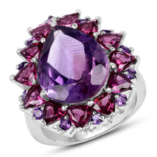 Load image into Gallery viewer, 11.22 Carat Genuine Amethyst & Rhodolite .925 Sterling Silver Ring