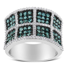 Load image into Gallery viewer, 14K White Gold White and Treated Blue Diamond Cocktail Ring (1 1/2 Cttw, H-I Color, I1-I2 Clarity) - Size 6