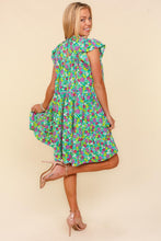Load image into Gallery viewer, Frilled Mock Neck Ditsy Floral Dress – Mock Neck Floral Dress, Frilled Floral Dress, Ditsy Floral Dress, Tiered Floral Dress, Elegant Floral Dress, Feminine Floral Dress, Pocketed Floral Dress