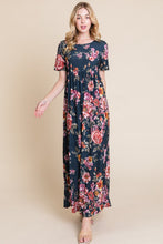 Load image into Gallery viewer, Floral Short Sleeve Maxi Dress โ Elegant Maxi Dress, Floral Short Sleeve Dress, Shirred Maxi Dress, Flowing Silhouette Dress, Comfortable Summer Dress, Flattering Dress for Various Occasions, Versatile Maxi Dress
