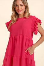Load image into Gallery viewer, Full Size Smocking Ruffle Short Sleeve Dress with Pockets For Women โ Flattering Smocked Dress, Ruffle Short Sleeve Dress, Practical Pocketed Dress, Chic Ruffle Dress, Smocked Waist Dress, Stylish Short Sleeve Dress