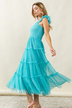 Load image into Gallery viewer, Frill Mesh Tiered Midi Dress For Women โ Fluttering, Elegant, Romantic Frill Design with Mesh Details for a Feminine Silhouette