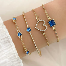 Load image into Gallery viewer, 4pcs Rhinestone Alloy Bracelet Set – Minimalist Heart & Square Design
