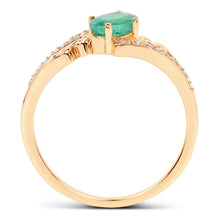 Load image into Gallery viewer, 0.51 Carat Genuine Zambian Emerald and White Diamond 14K Yellow Gold Ring